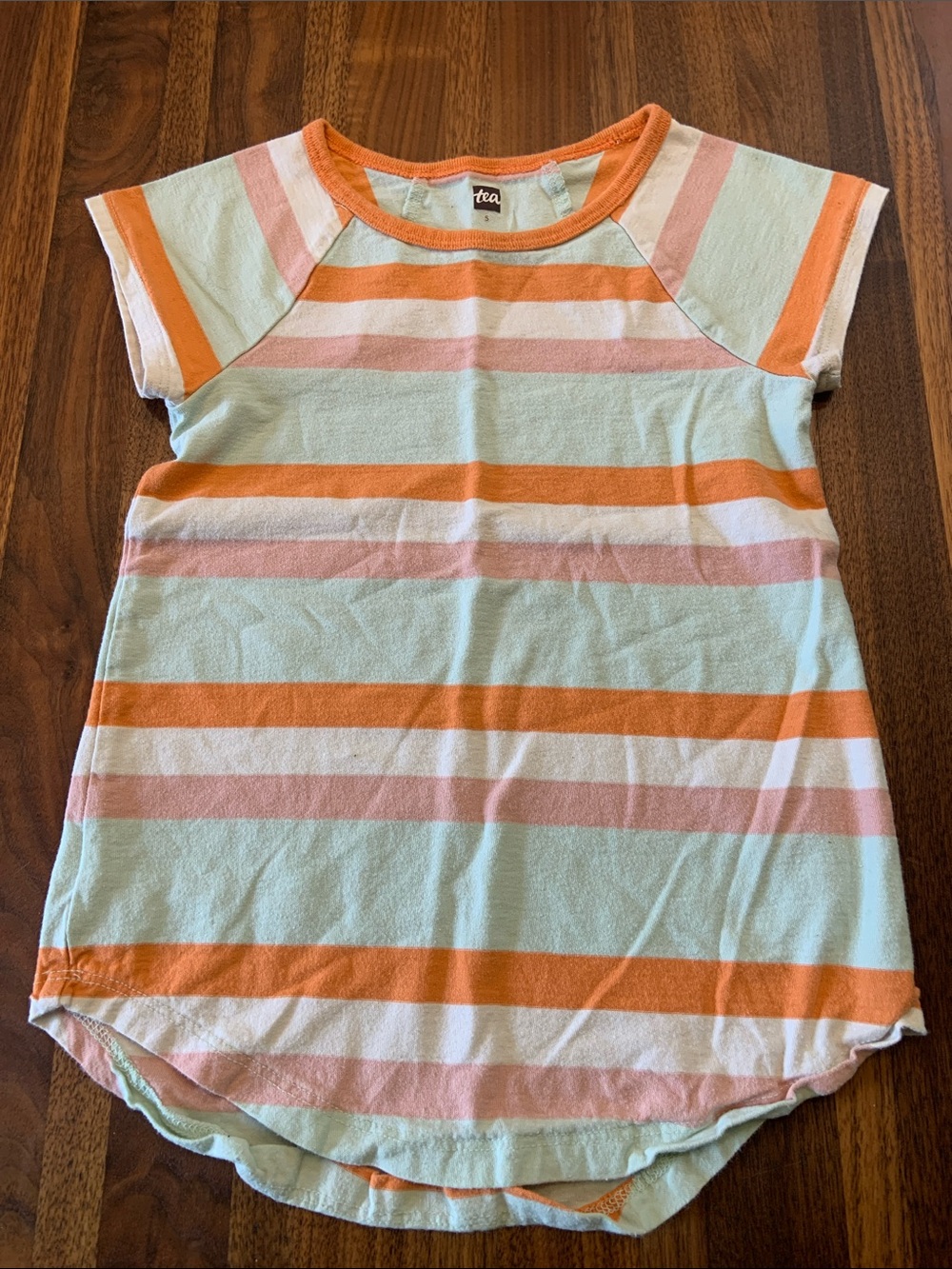 Tea Collection Short Sleeve Striped Tee in Orange, Pink & Light Blue - Sz 5